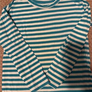 Kids Long Sleeve Striped Shirt - Teal and White